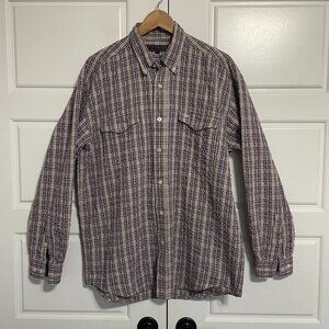 Roper Western Tan Plaid Cowboy Button Down Shirt with Long Sleeves Size L